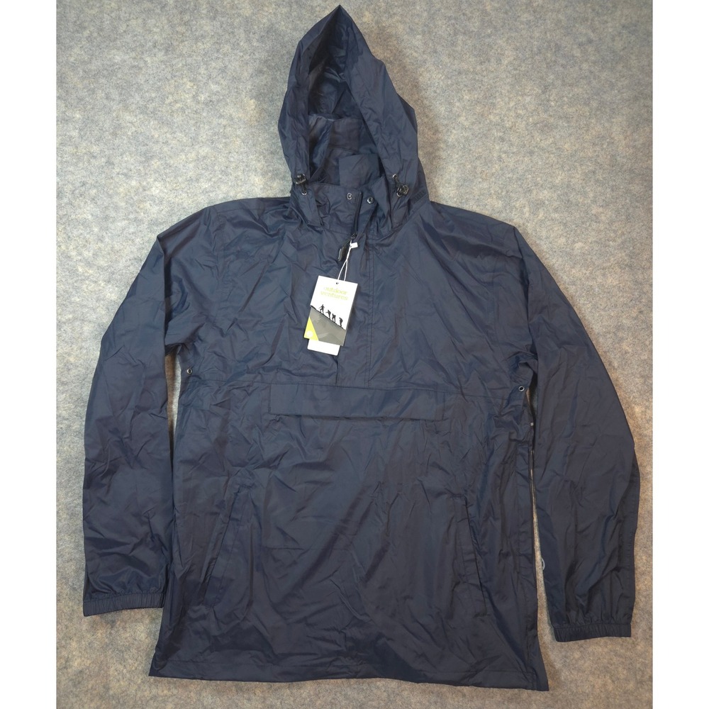 Outdoor Ventures Mens Navy Blue Nylon Hooded Rain Jacket Anorak Windbreaker Med